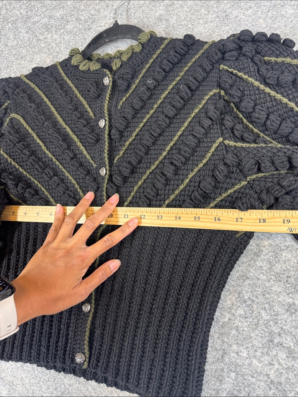 Vintage 80s Black Cropped Puff Sleeve Knit Cardigan Boho Handmade No Size - Picture 8 of 13